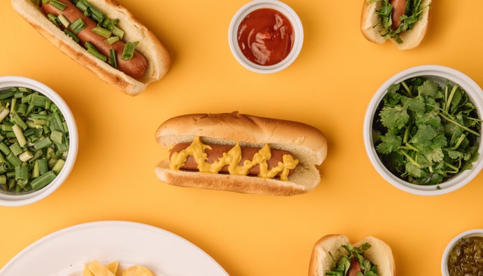 Hotdogs with Scattered Condiments